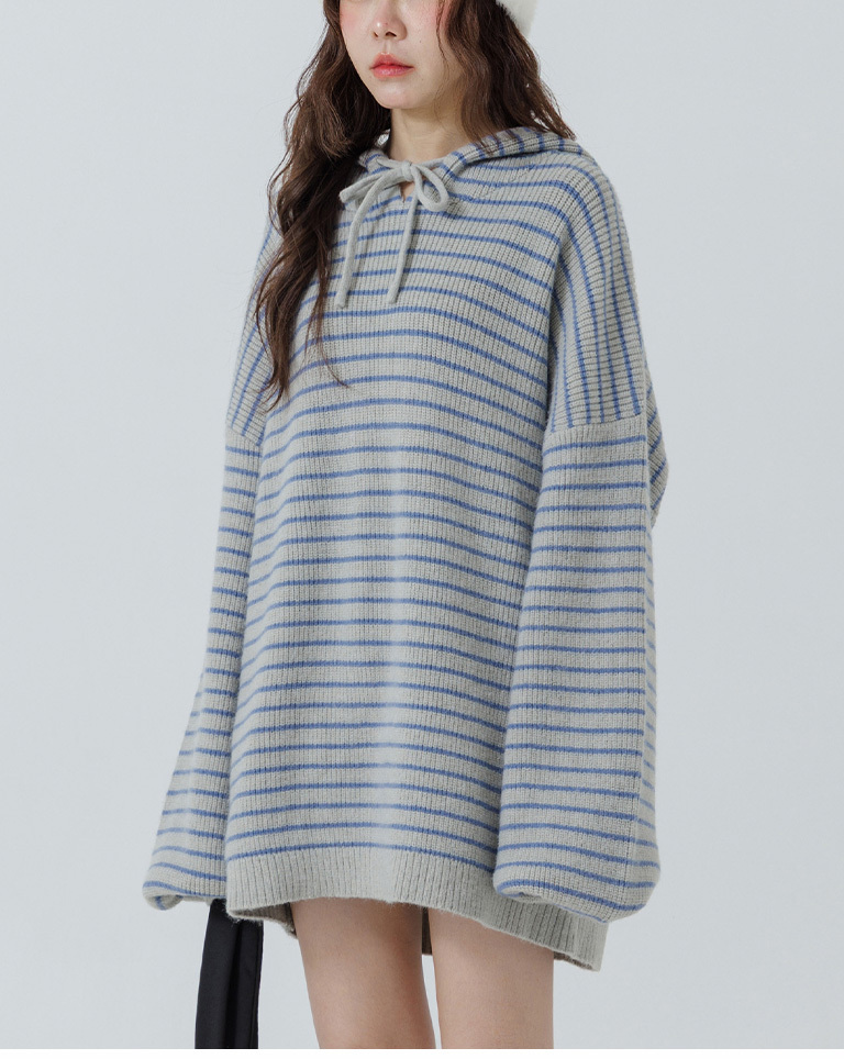 ストライプフーディニットトップス  3色展開