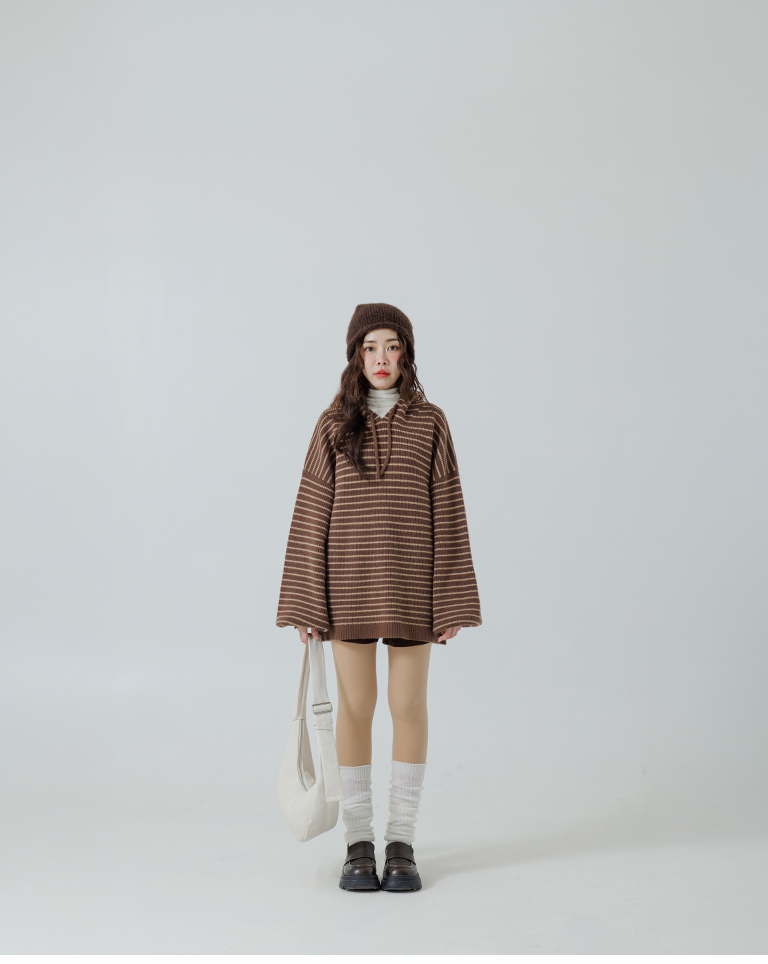 ストライプフーディニットトップス  3色展開