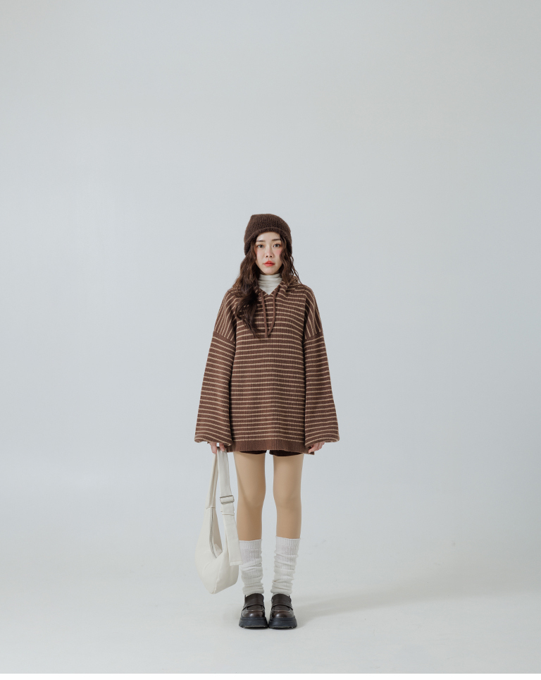 ストライプフーディニットトップス  3色展開