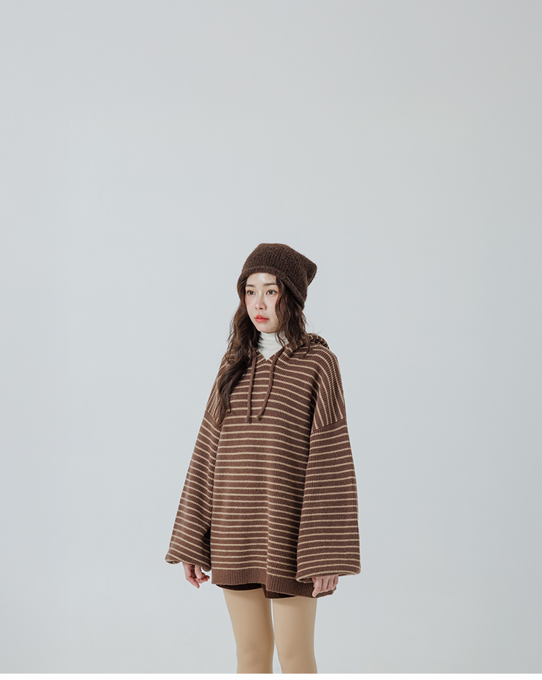 ストライプフーディニットトップス  3色展開