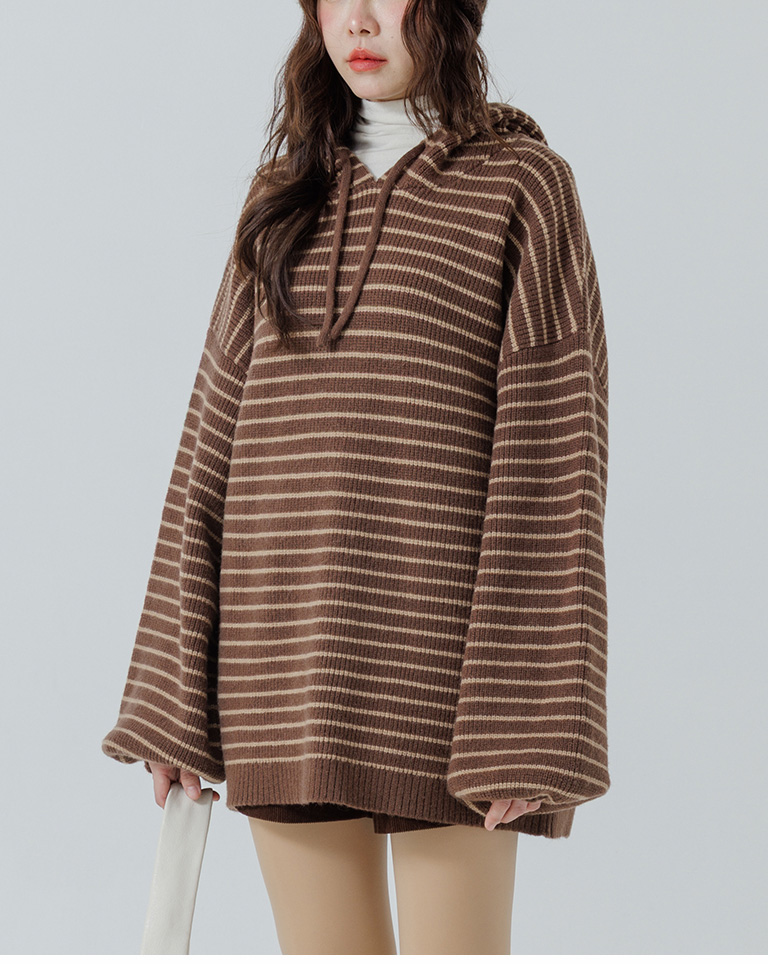 ストライプフーディニットトップス  3色展開