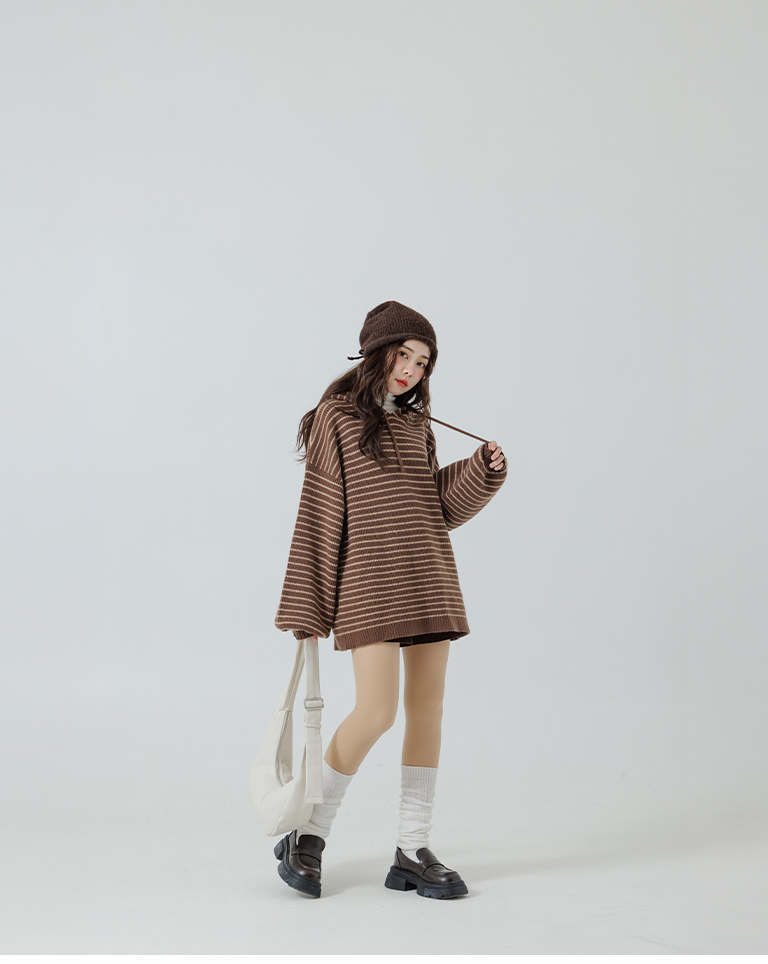 ストライプフーディニットトップス  3色展開