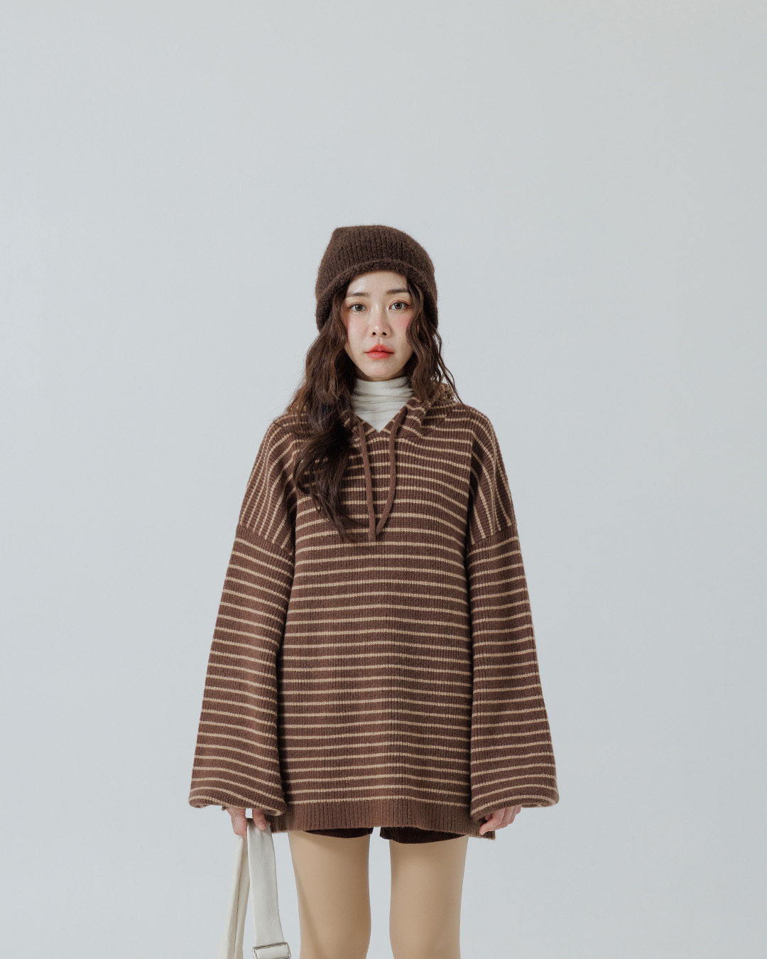 ストライプフーディニットトップス  3色展開