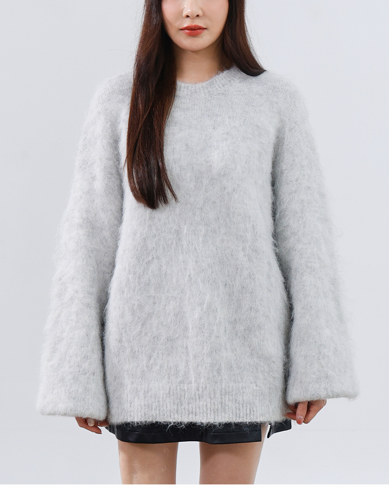 フラワーヤーンフェザーニットワイド グレー