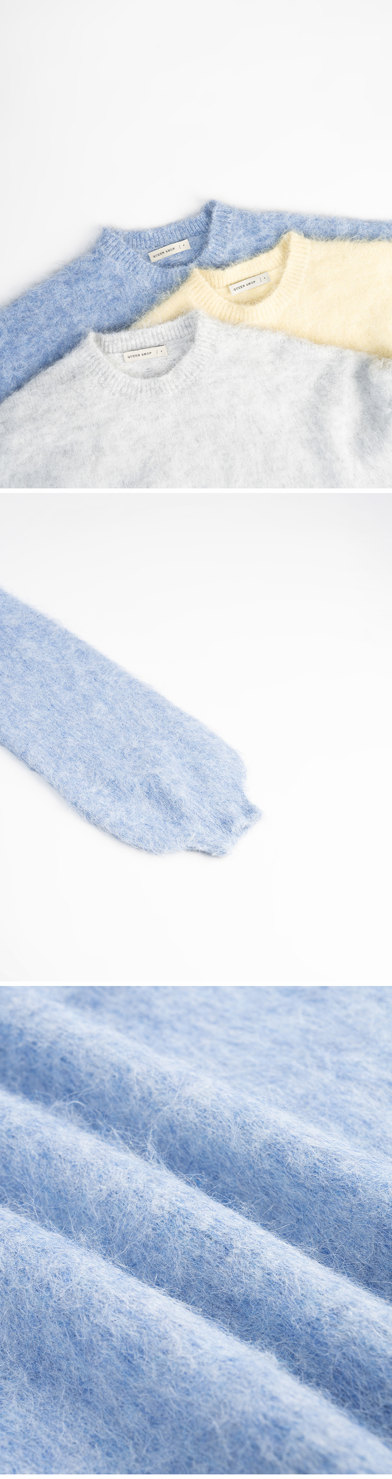 フラワーヤーンフェザーニットワイド グレー