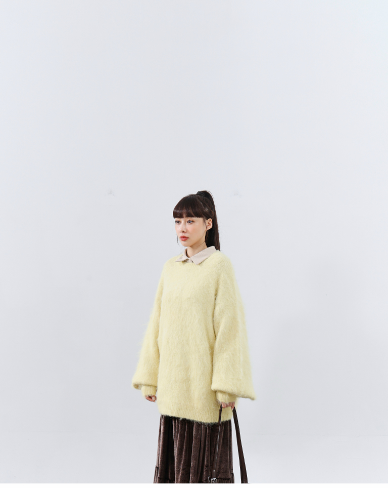 フラワーヤーンフェザーニットワイド イエロー