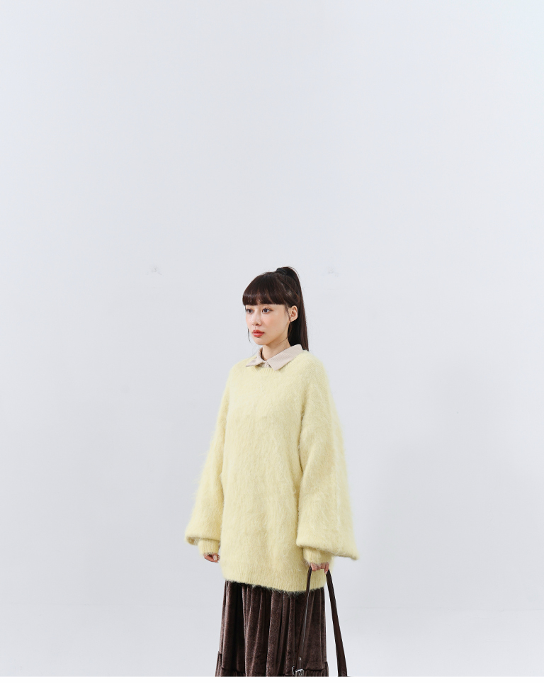 フラワーヤーンフェザーニットワイド イエロー