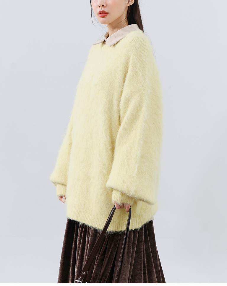 フラワーヤーンフェザーニットワイド イエロー