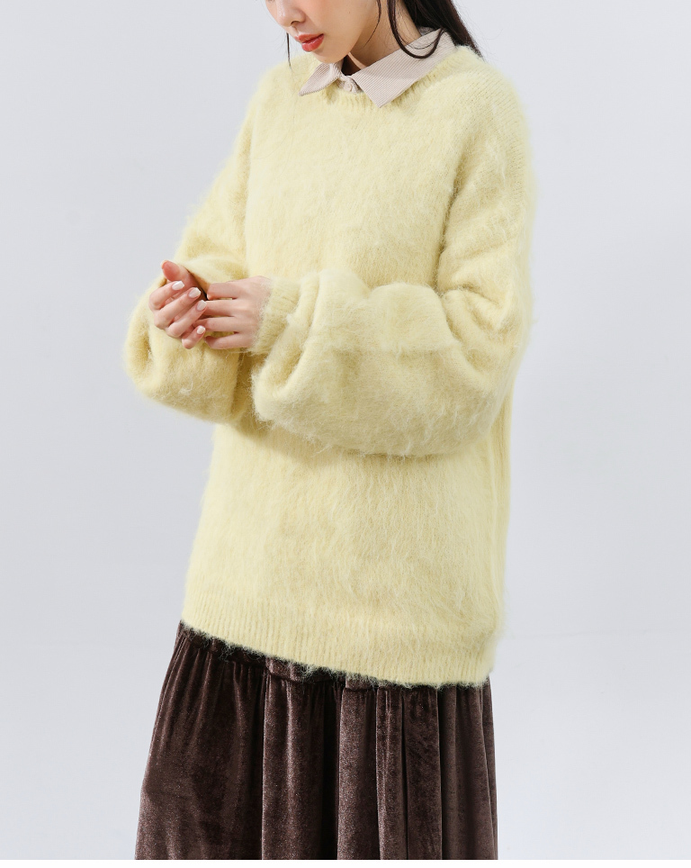 フラワーヤーンフェザーニットワイド イエロー