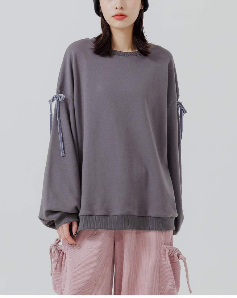 スリーブリボン付き長袖スウェット 2色展開