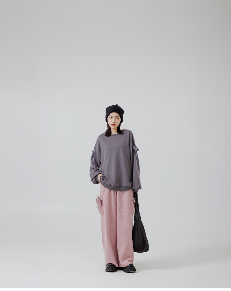 スリーブリボン付き長袖スウェット 2色展開