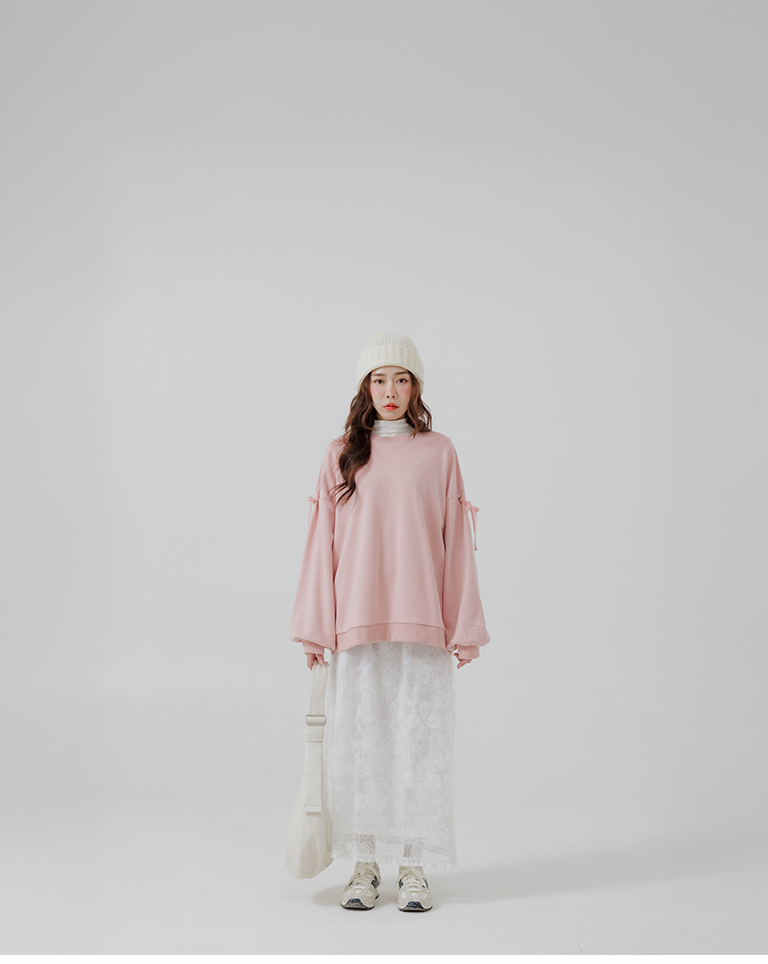 スリーブリボン付き長袖スウェット 2色展開