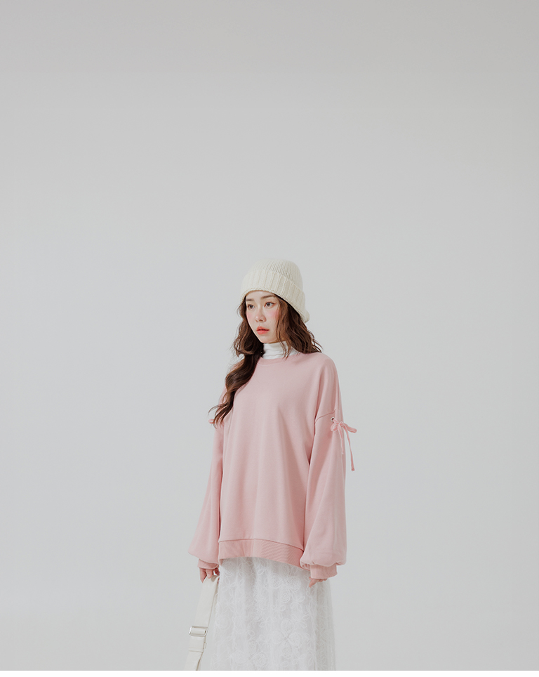 スリーブリボン付き長袖スウェット 2色展開