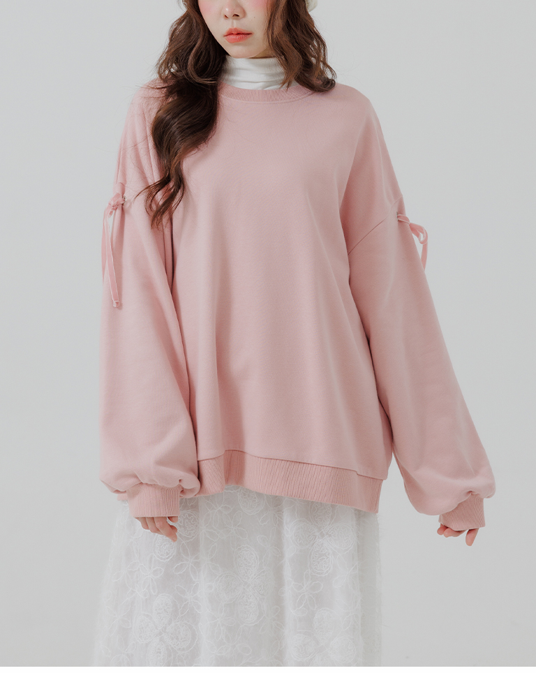 スリーブリボン付き長袖スウェット 2色展開