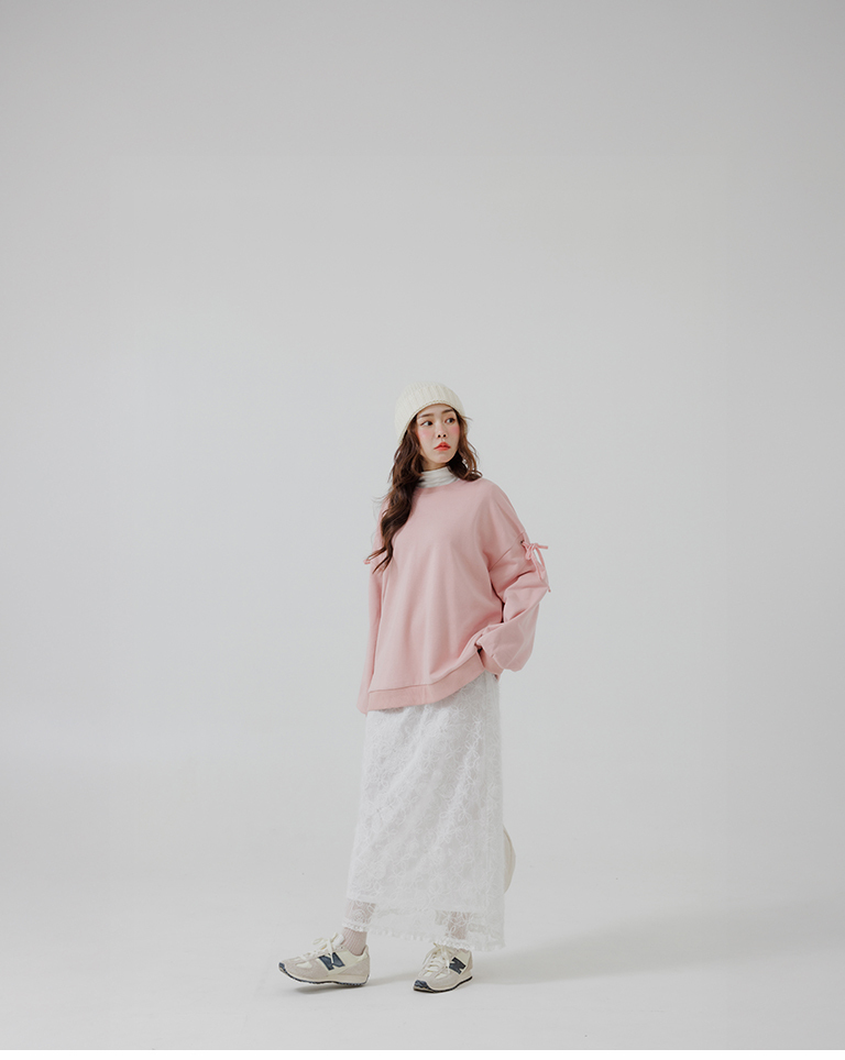 スリーブリボン付き長袖スウェット 2色展開