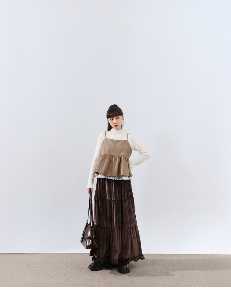 レース切替キャミソールトップス 2色展開