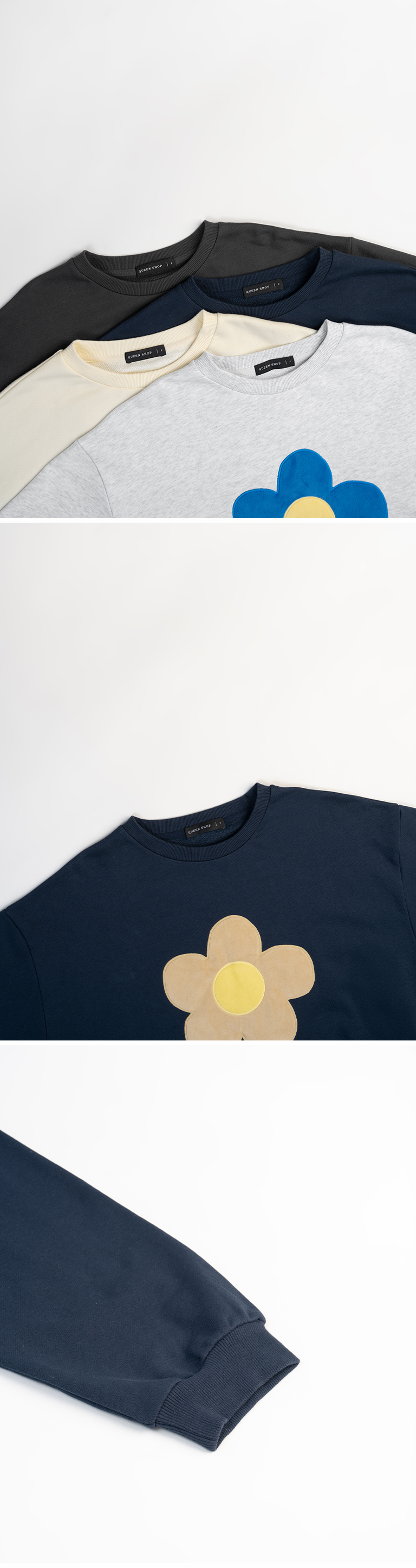 フラワー刺繍スウェット ダークブルー