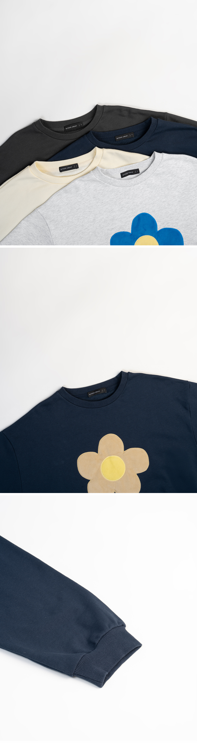 フラワー刺繍スウェット ダークブルー