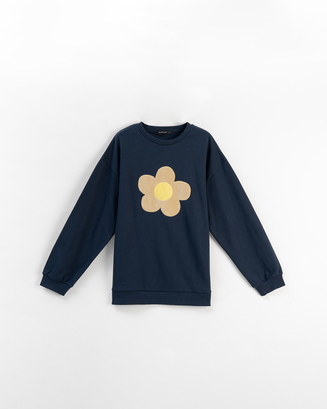 フラワー刺繍スウェット ダークブルー