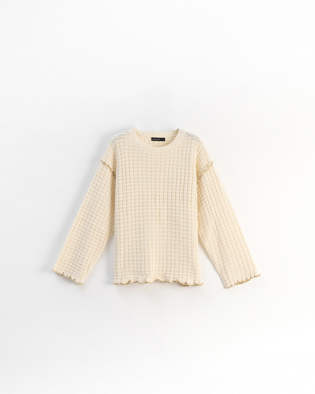 チェックフリルニットトップス ベージュ