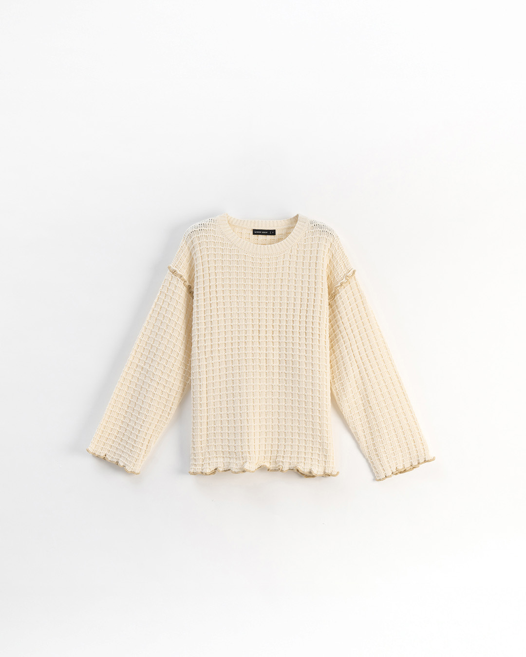 チェックフリルニットトップス ベージュ