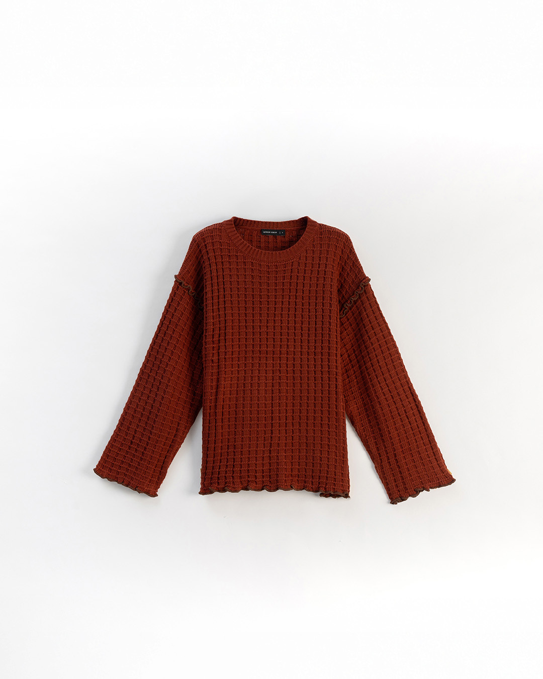 チェックフリルニットトップス レッド