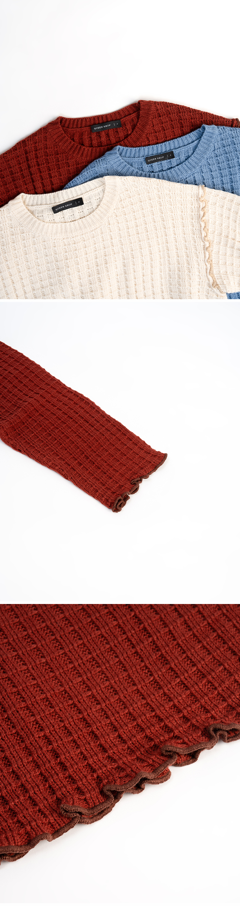 チェックフリルニットトップス ベージュ