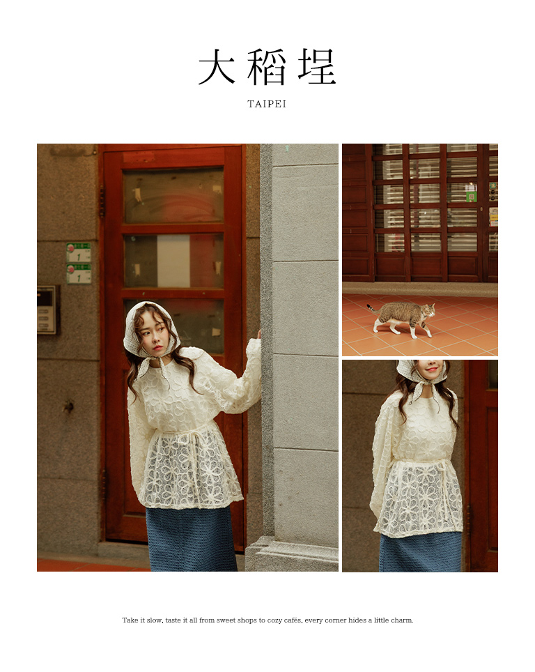 透かしフラワー刺繍トップス 2色展開