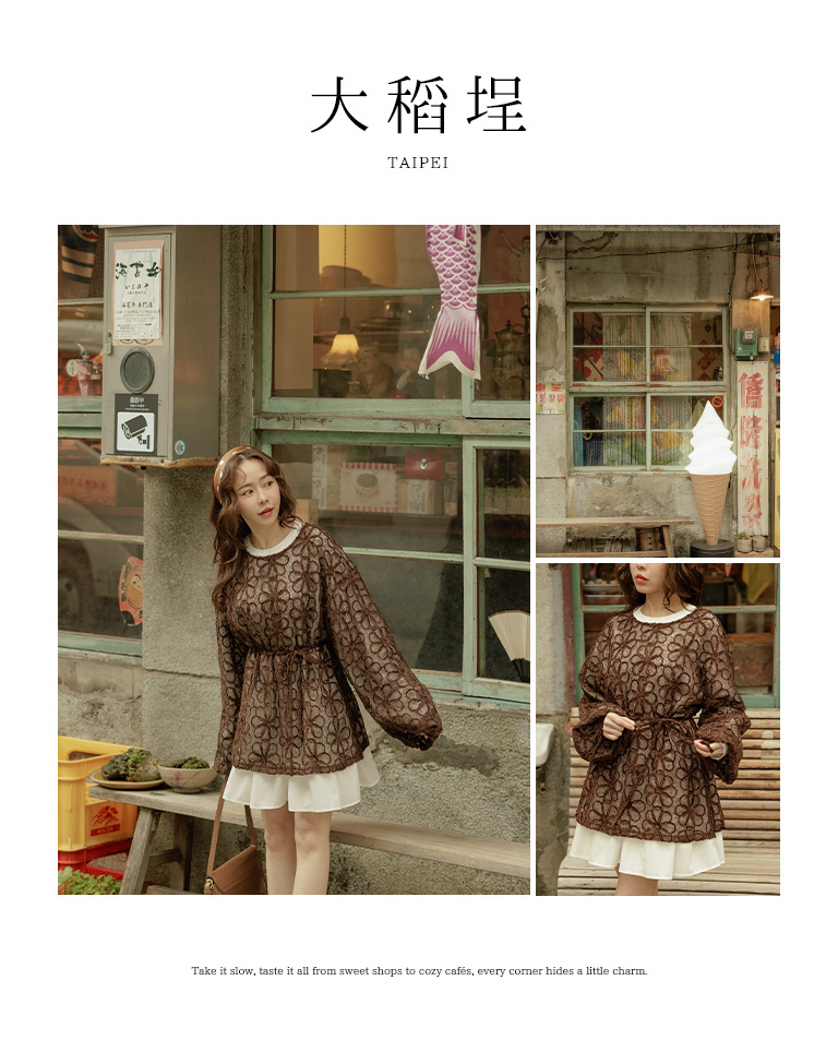 透かしフラワー刺繍トップス 2色展開