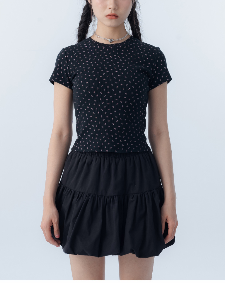 リボンプリントフィットトップス 3色展開