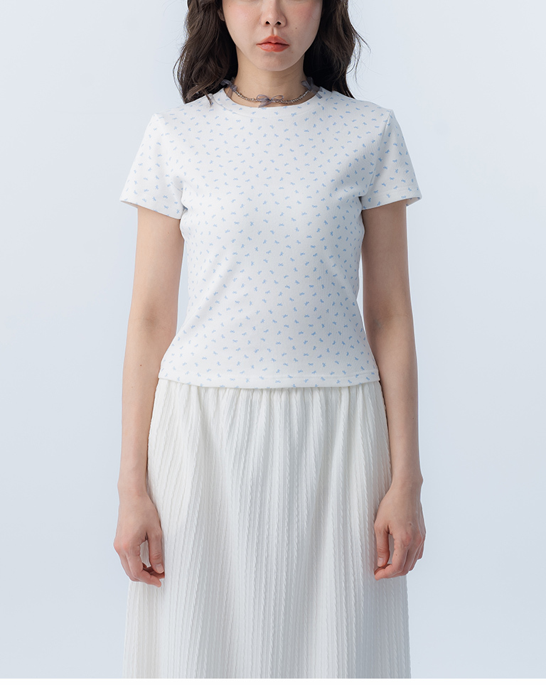 リボンプリントフィットトップス 3色展開