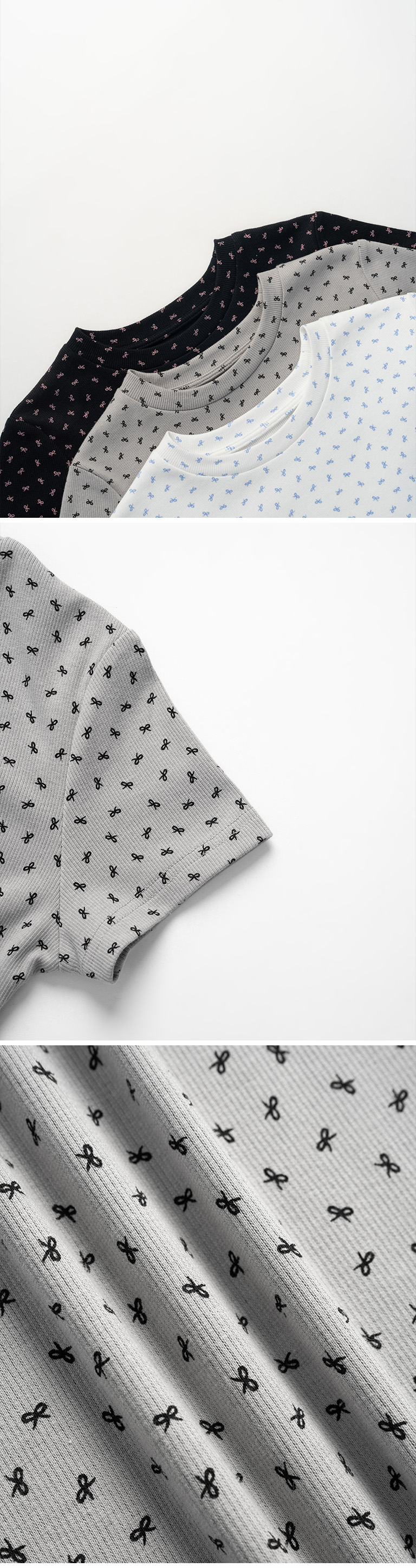 リボンプリントフィットトップス 3色展開