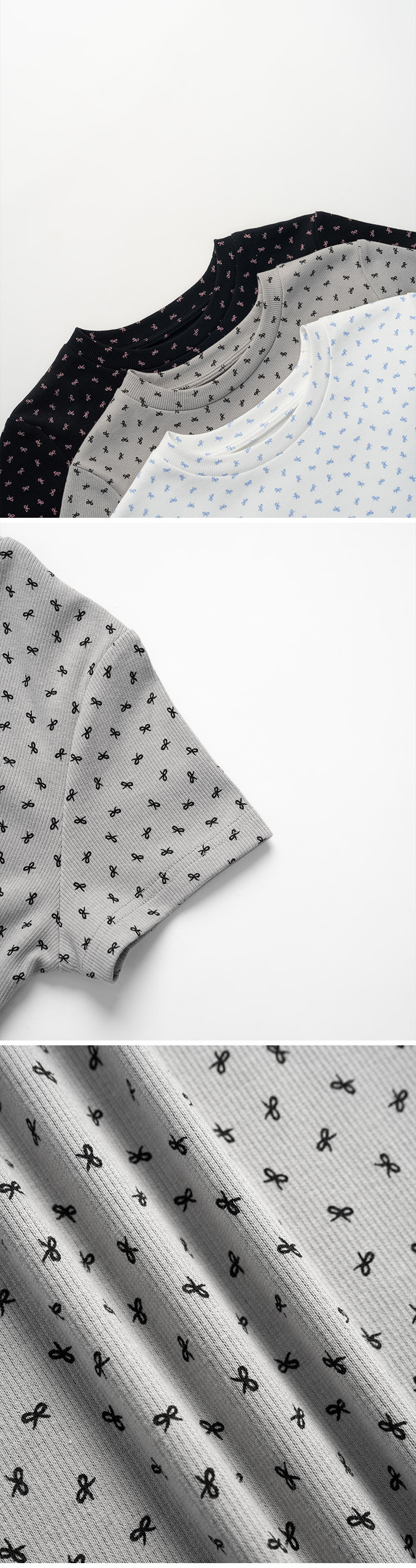 リボンプリントフィットトップス 3色展開