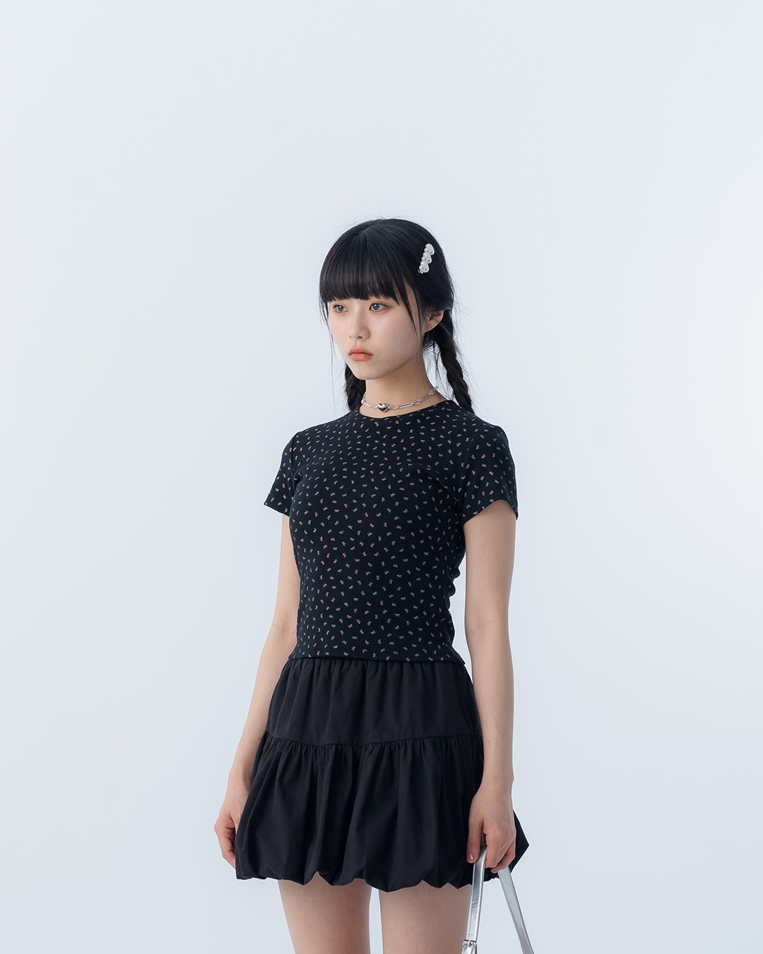 リボンプリントフィットトップス 3色展開