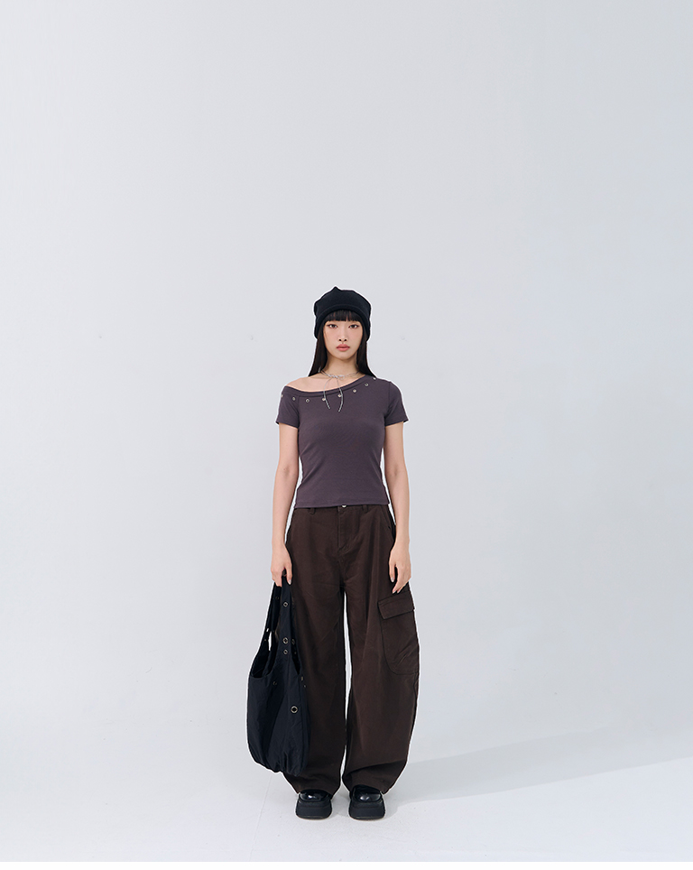 メタルボタンワンショルダートップス 3色展開