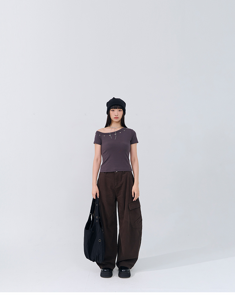 メタルボタンワンショルダートップス 3色展開