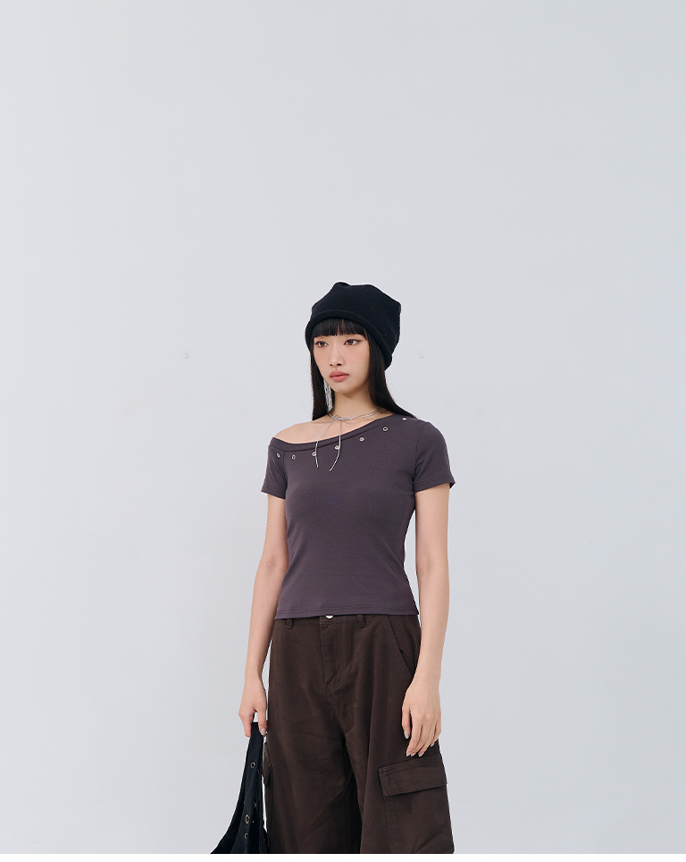 メタルボタンワンショルダートップス 3色展開