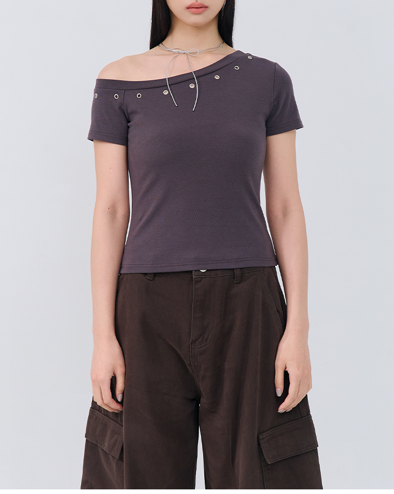 メタルボタンワンショルダートップス 3色展開