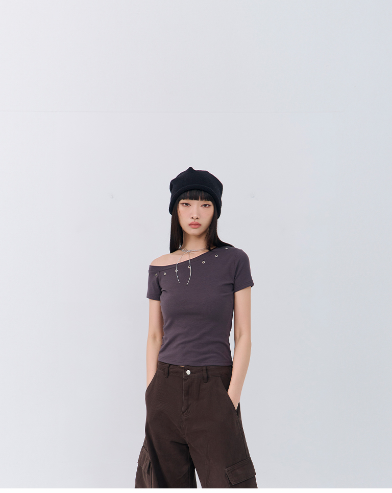 メタルボタンワンショルダートップス 3色展開