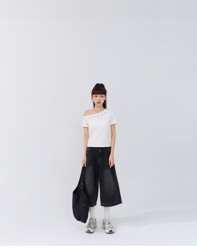 メタルボタンワンショルダートップス 3色展開