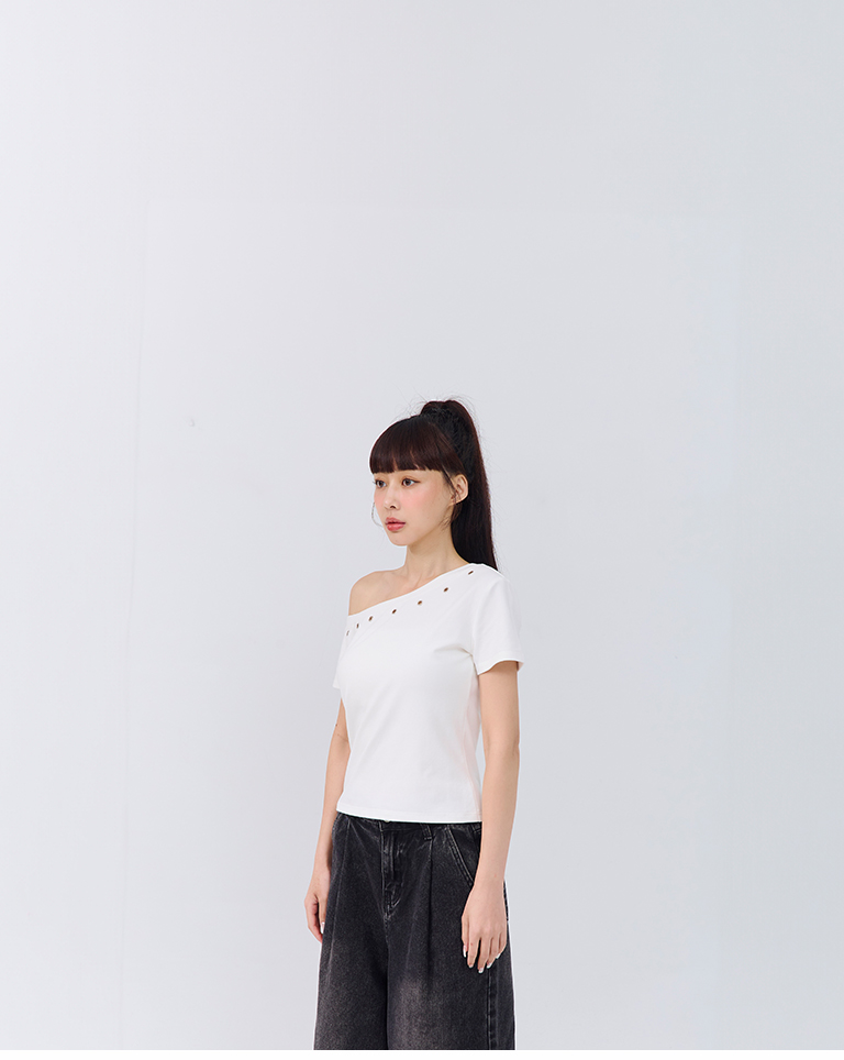 メタルボタンワンショルダートップス 3色展開