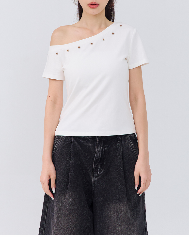 メタルボタンワンショルダートップス 3色展開