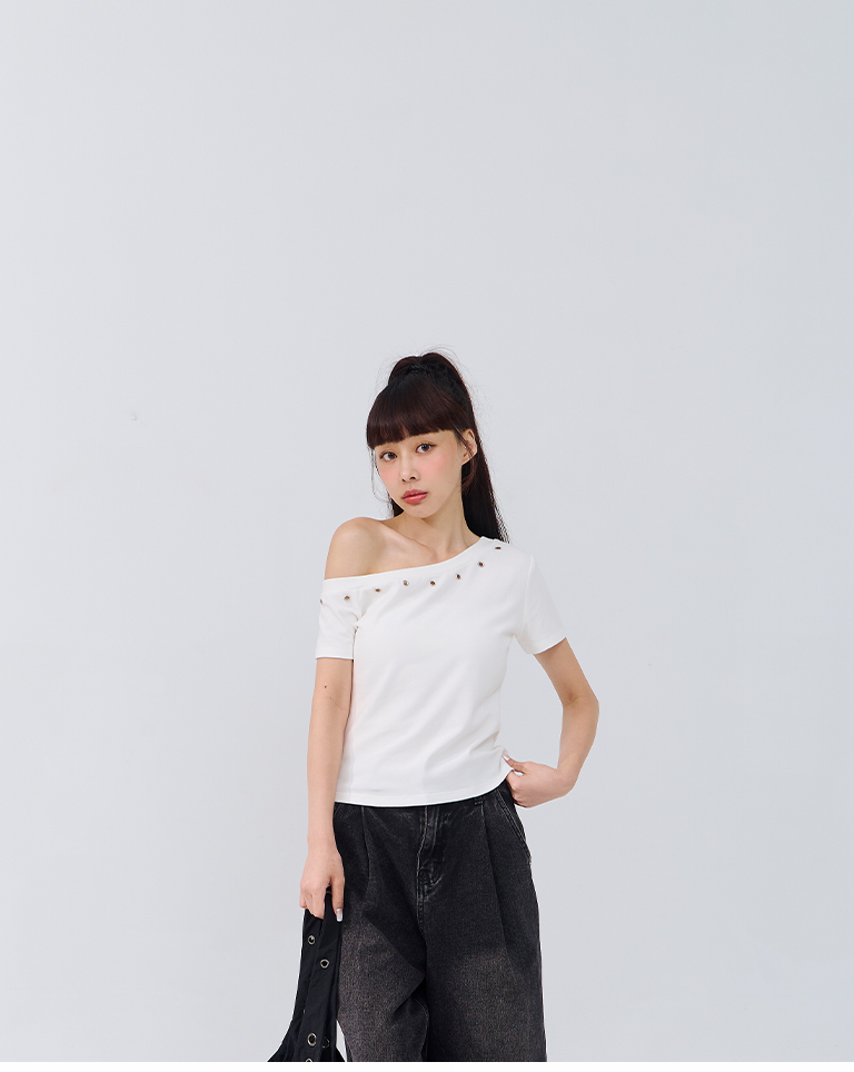 メタルボタンワンショルダートップス 3色展開