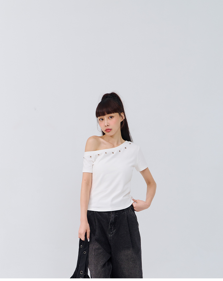 メタルボタンワンショルダートップス 3色展開