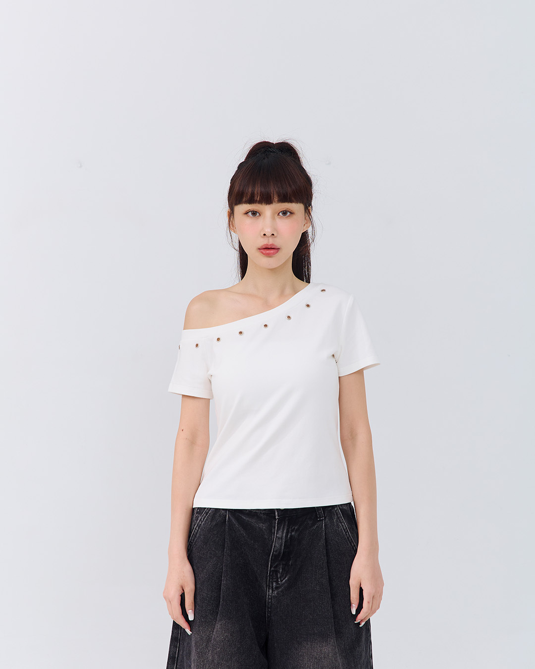 メタルボタンワンショルダートップス 3色展開