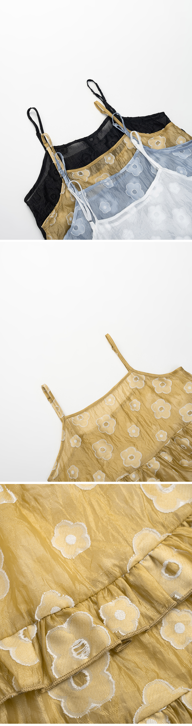 立体フラワー透かし編みキャミソール ブラック