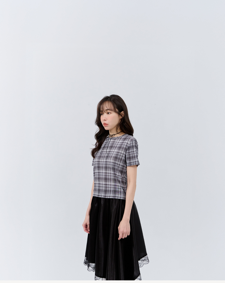 チェックシアーストレッチトップス 3色展開