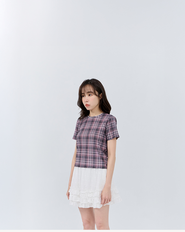 チェックシアーストレッチトップス 3色展開