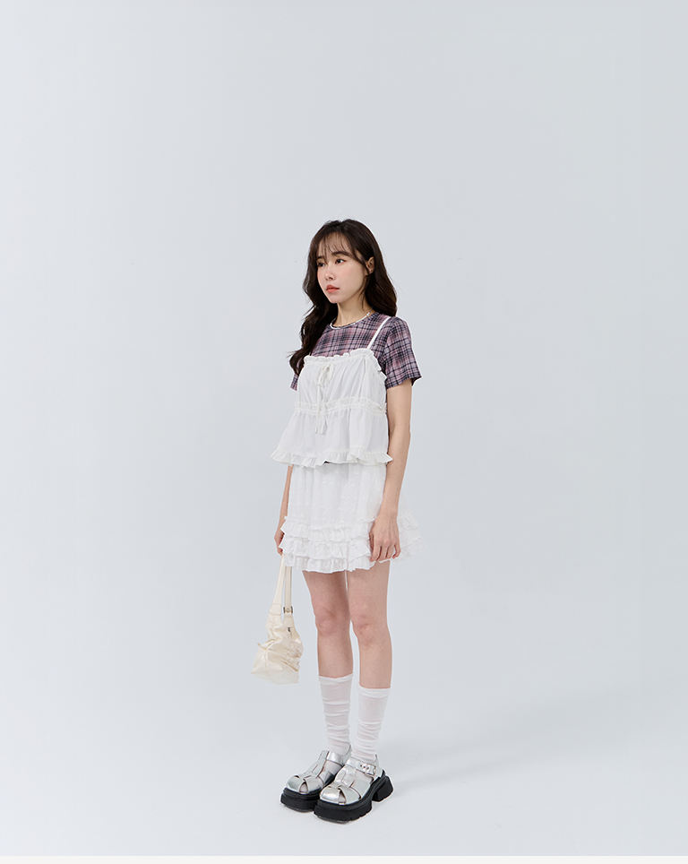 チェックシアーストレッチトップス 3色展開