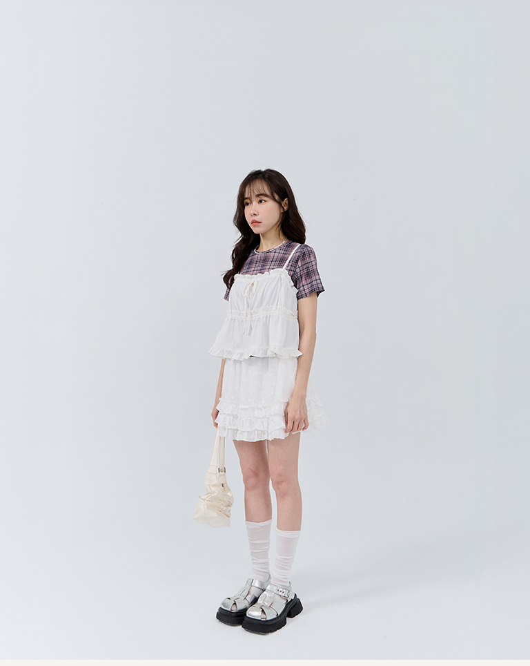 チェックシアーストレッチトップス 3色展開